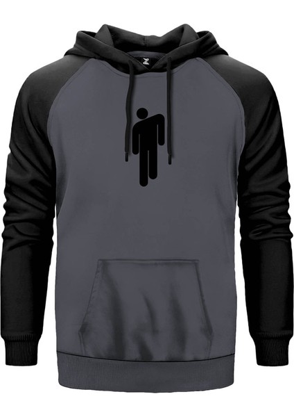 Billie Eilish Logo Black Gri Renk Reglan Kol Kapşonlu Sweatshirt