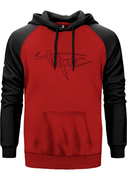 Tupac Shakur Logo 3 Kırmızı Renk Reglan Kol Kapşonlu Sweatshirt