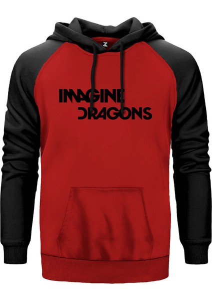 Imagine Dragons Logo Kırmızı Renk Reglan Kol Kapşonlu Sweatshirt