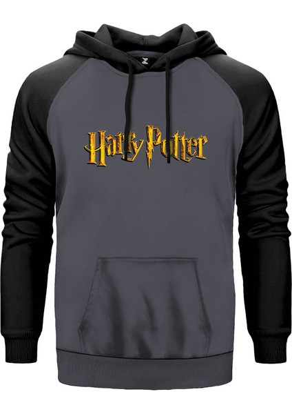 Harry Potter Logo Gri Renk Reglan Kol Kapşonlu Sweatshirt