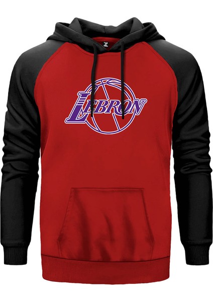 Lebron James Lakers Logo Kırmızı Renk Reglan Kol Kapşonlu Sweatshirt