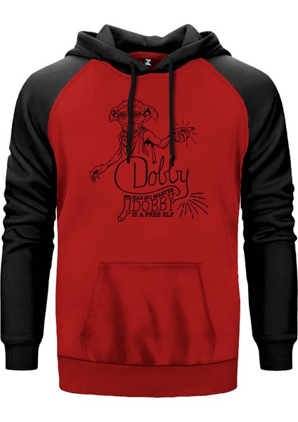 Harry Potter Dobby Is A Free Elf Kırmızı Renk Reglan Kol Kapşonlu Sweatshirt