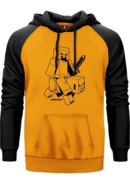 Minecraft Sketcky Steve Sarı Renk Reglan Kol Kapşonlu Sweatshirt