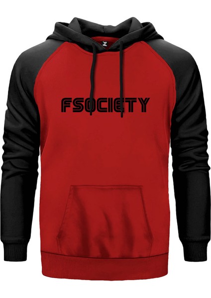 Mr.robot Fsociety Kırmızı Renk Reglan Kol Kapşonlu Sweatshirt