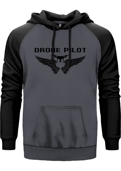 Drone Pilot 3 Gri Renk Reglan Kol Kapşonlu Sweatshirt