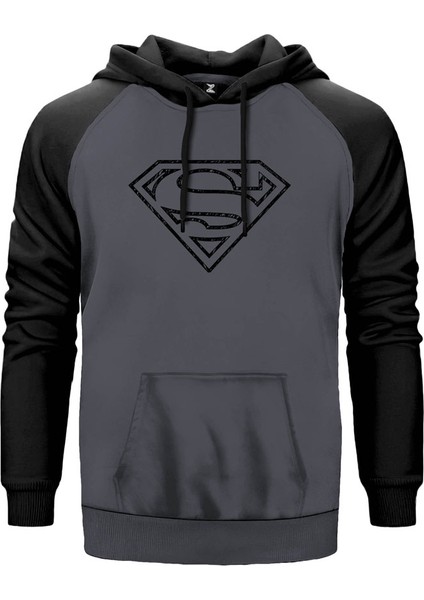 Superman Distrod Logo Gri Renk Reglan Kol Kapşonlu Sweatshirt