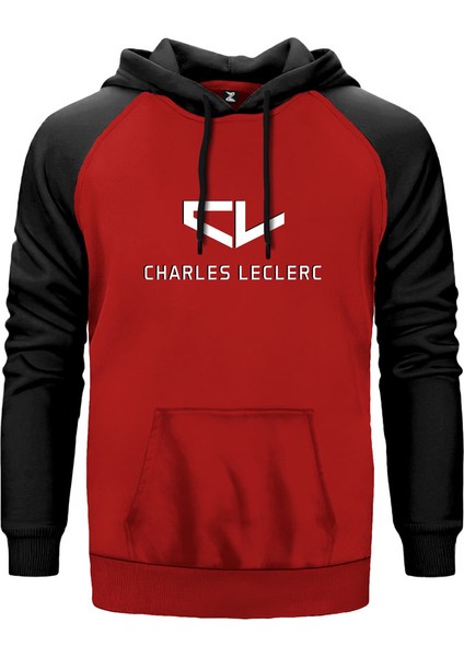 F1 Charles Leclerc Logo Kırmızı Renk Reglan Kol Kapşonlu Sweatshirt