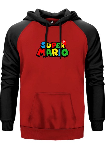 Super Mario Logo Kırmızı Renk Reglan Kol Kapşonlu Sweatshirt
