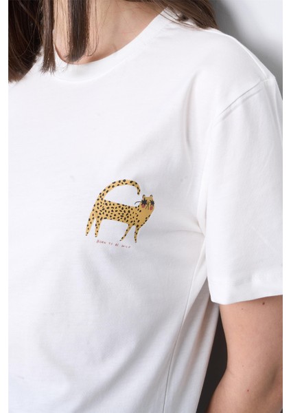 Çetinkaya Fithit 8414 Bayan Bisiklet Yaka 30/1 Penye Süprem Regular T-Shirt Krem