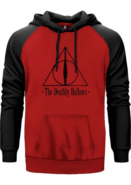 Harry Potter Deathly Hallows Kırmızı Renk Reglan Kol Kapşonlu Sweatshirt