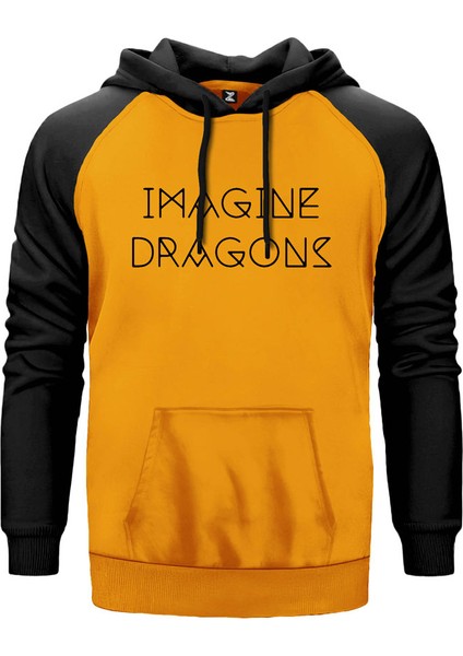 Imagine Dragons Text Sarı Renk Reglan Kol Kapşonlu Sweatshirt