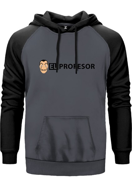 La Casa De Papel Face Gri Renk Reglan Kol Kapşonlu Sweatshirt