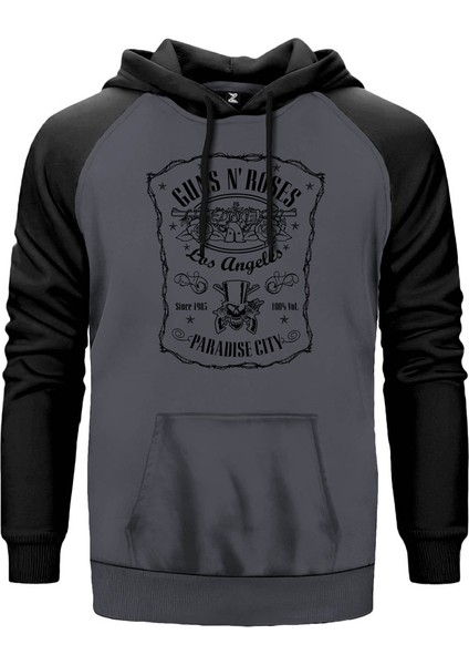 Guns N Roses Paradise Gri Renk Reglan Kol Kapşonlu Sweatshirt