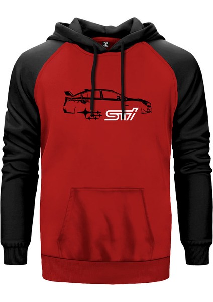 Subaru Swrx Stı Kırmızı Renk Reglan Kol Kapşonlu Sweatshirt