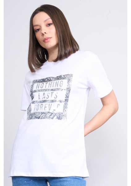 Çetinkaya Fithit 8321 Bayan Bisiklet Yaka 30/1 Penye Süprem Regular T-Shirt Beyaz