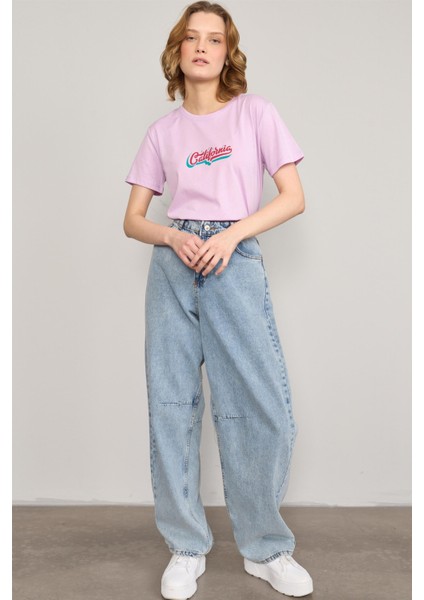 Çetinkaya Fithit 8483 Bayan Bisiklet Yaka 30/1 Compact Penye Süprem Baskılı T-Shirt Lila fiyatları