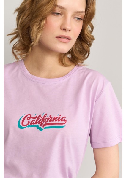 Çetinkaya Fithit 8483 Bayan Bisiklet Yaka 30/1 Compact Penye Süprem Baskılı T-Shirt Lila modelleri