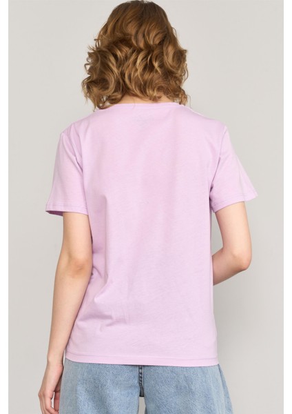 Çetinkaya Fithit 8483 Bayan Bisiklet Yaka 30/1 Compact Penye Süprem Baskılı T-Shirt Lila fırsatları