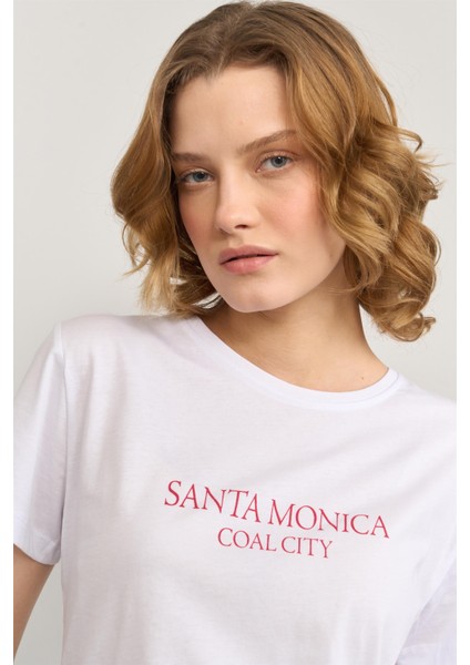 Çetinkaya Fithit 8470 Bayan Bisiklet Yaka 30/1 Compact Penye Süprem Baskılı T-Shirt Beyaz modelleri