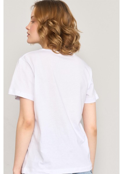 Çetinkaya Fithit 8470 Bayan Bisiklet Yaka 30/1 Compact Penye Süprem Baskılı T-Shirt Beyaz fırsatları