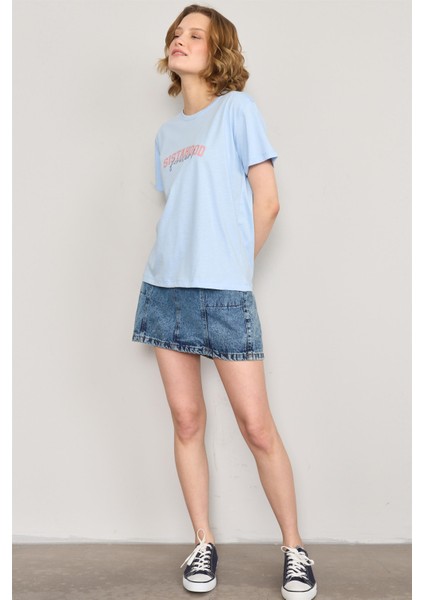 Çetinkaya Fithit 8482 Bayan Bisiklet Yaka 30/1 Compact Penye Süprem Baskılı T-Shirt Açık Mavi fiyatları