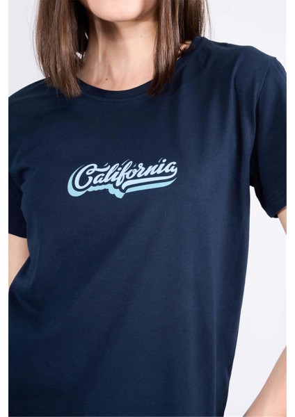Çetinkaya Fithit 8483 Bayan Bisiklet Yaka 30/1 Compact Penye Süprem Baskılı T-Shirt Lacivert modelleri