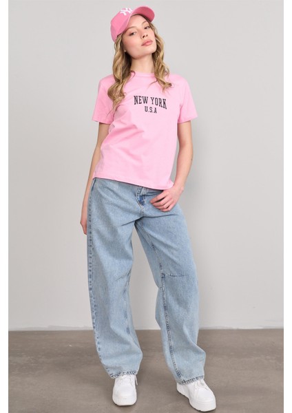 Çetinkaya Fithit 8488 Bayan Bisiklet Yaka 30/1 Compact Penye Süprem Baskılı T-Shirt Pembe fiyatları
