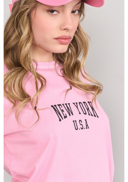 Çetinkaya Fithit 8488 Bayan Bisiklet Yaka 30/1 Compact Penye Süprem Baskılı T-Shirt Pembe modelleri