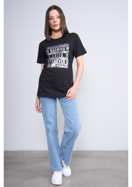 Çetinkaya Fithit 8321 Bayan Bisiklet Yaka 30/1 Penye Süprem Regular T-Shirt Siyah