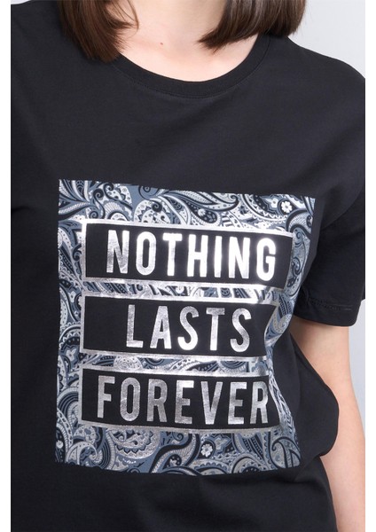 Çetinkaya Fithit 8321 Bayan Bisiklet Yaka 30/1 Penye Süprem Regular T-Shirt Siyah