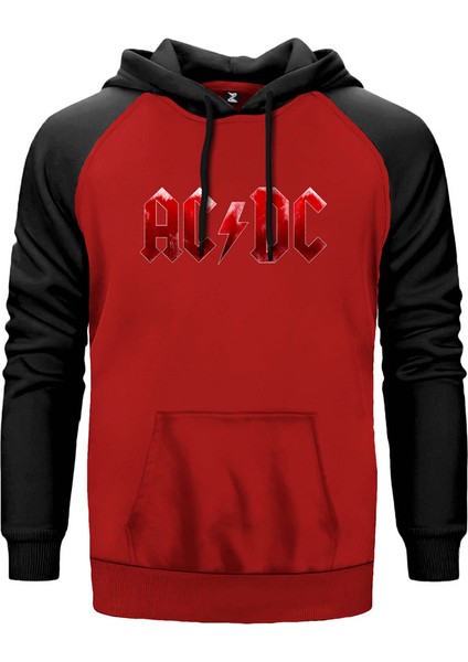 Ac Dc Distort Kırmızı Renk Reglan Kol Kapşonlu Sweatshirt