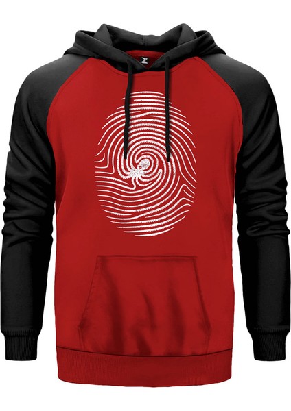 Octopus Print Kırmızı Renk Reglan Kol Kapşonlu Sweatshirt