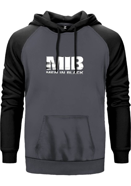 Men In Black Logo Gri Renk Reglan Kol Kapşonlu Sweatshirt