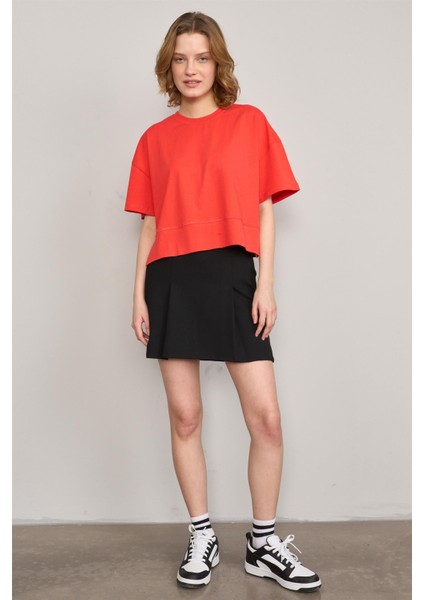 Çetinkaya Fithit 8260 Bayan Bisiklet Yaka 30/1 Penye Süprem Yırtmaçlı Crop T-Shirt Nar Çiçeği fiyatları