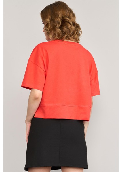 Çetinkaya Fithit 8260 Bayan Bisiklet Yaka 30/1 Penye Süprem Yırtmaçlı Crop T-Shirt Nar Çiçeği fırsatları