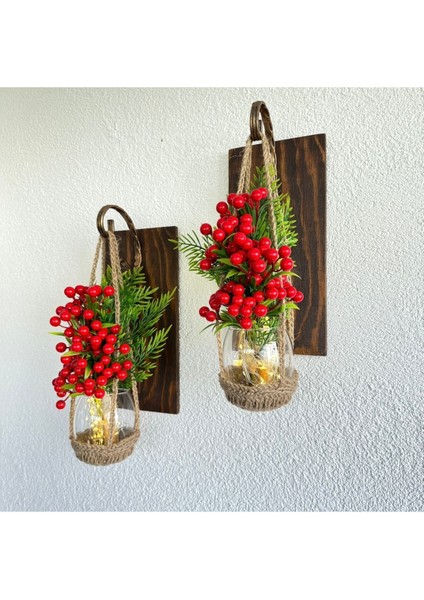 Duvar Dekoru, LED Işıklı, Kokina Yılbaşı Çiçeği, Balkon Dekoru, Ceviz Ikili Set modelleri