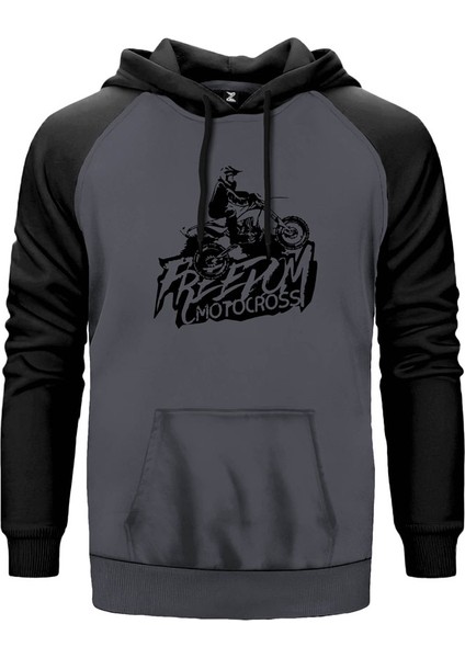 Freedom Motocross Gri Renk Reglan Kol Kapşonlu Sweatshirt