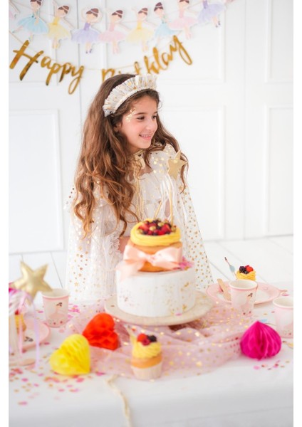 Ekru Kız Çocuk Yıldızlı Pelerin Asa ve Taç Set fırsatları