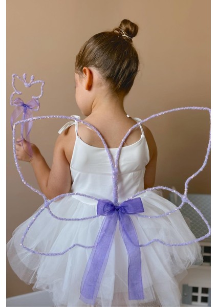 Lila Pullu 2'li Kelebek Kanat Asa Set