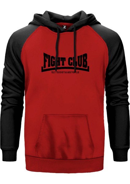 Fight Club Rule 1 Kırmızı Renk Reglan Kol Kapşonlu Sweatshirt