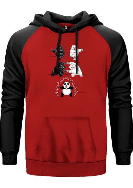 Panda And Bear Kırmızı Renk Reglan Kol Kapşonlu Sweatshirt