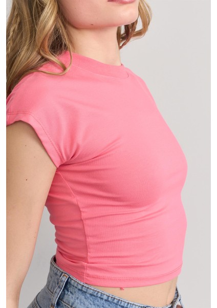 Çetinkaya Fithit 3266 Bayan Bisiklet Yaka 30/1 Compact Penye Süprem Crop T-Shirt Nar Çiçeği modelleri