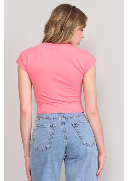 Çetinkaya Fithit 3266 Bayan Bisiklet Yaka 30/1 Compact Penye Süprem Crop T-Shirt Nar Çiçeği fırsatları