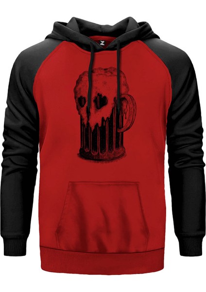 Beer Skull Kırmızı Renk Reglan Kol Kapşonlu Sweatshirt
