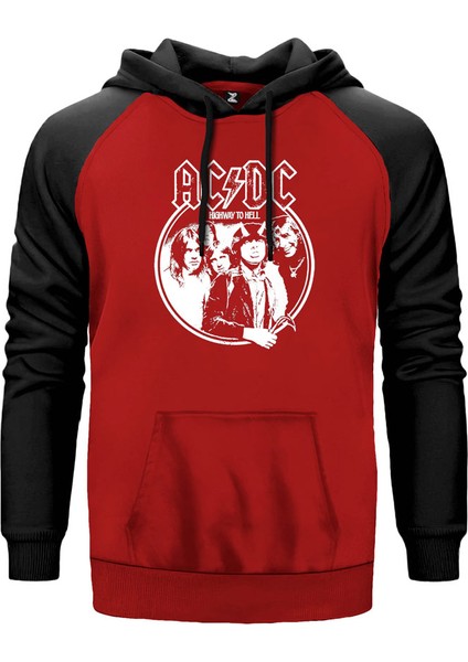 Ac Dc Highway To Hell Kırmızı Renk Reglan Kol Kapşonlu Sweatshirt