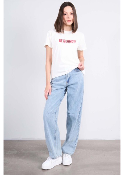 Çetinkaya Fithit 8492 Bayan Bisiklet Yaka 30/1 Compact Penye Süprem Baskılı T-Shirt Krem fiyatları