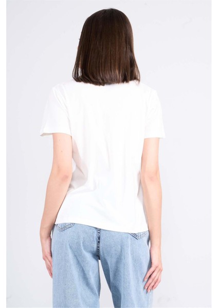 Çetinkaya Fithit 8492 Bayan Bisiklet Yaka 30/1 Compact Penye Süprem Baskılı T-Shirt Krem fırsatları