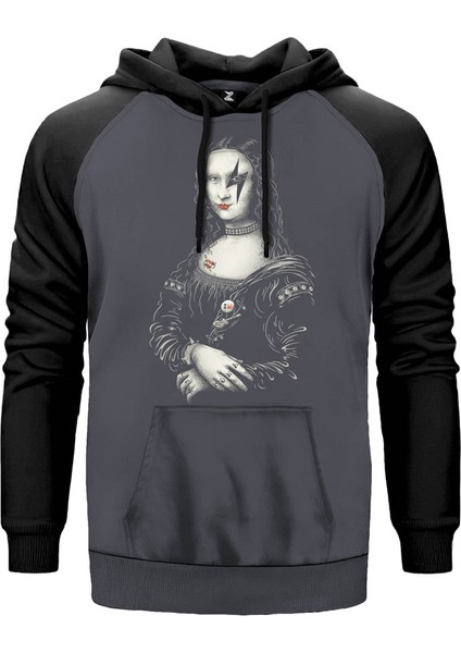 Mona Lisa Rock Gri Renk Reglan Kol Kapşonlu Sweatshirt