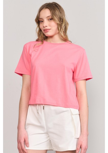 Çetinkaya Fithit 8286 Bayan Bisiklet Yaka 30/1 Compact Penye Süprem Crop T-Shirt Nar Çiçeği