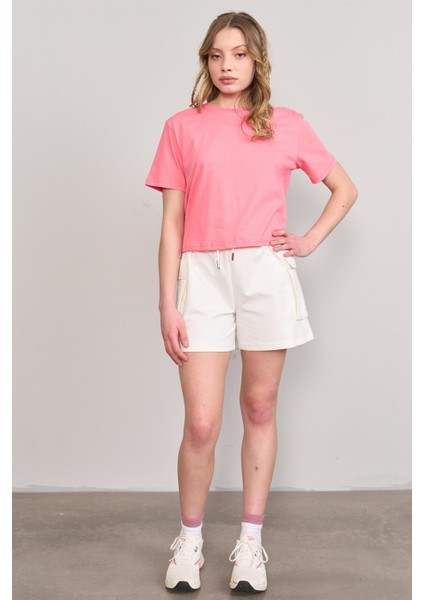 Çetinkaya Fithit 8286 Bayan Bisiklet Yaka 30/1 Compact Penye Süprem Crop T-Shirt Nar Çiçeği fiyatları